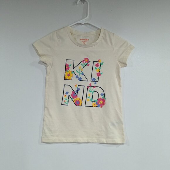 *3/$10* Joe Fresh "Kind" Flower Print Tee Cream Size Medium Size 8 - Picture 1 of 4